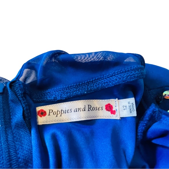 Poppies and Roses Royal Blue Jeweled Collar Jumpsuit - Size 12 - Picture 8 of 16
